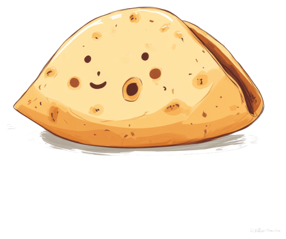 A happy cartoon baked food item with smiling facial features png