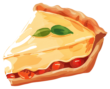 A delicious slice of pie with decorative tomatoes and basil png