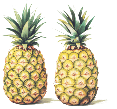 Two detailed illustrations depict ripe pineapples on a white background png