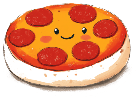 A cartoon illustration of a smiling pepperoni pizza png