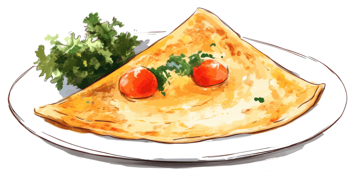 A delicious looking savory folded crepe with tomatoes and herbs png