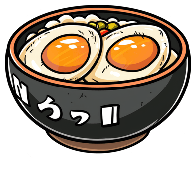 A bowl of rice topped with soft boiled eggs png
