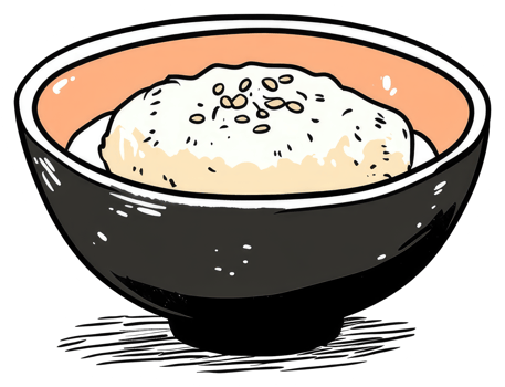 A detailed cartoon illustration depicts a bowl filled with rice png