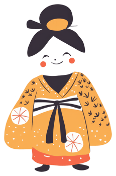 A smiling cartoon character wearing traditional yellow clothing with detail png