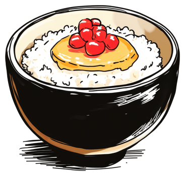 A bowl of cooked rice topped with food illustration png