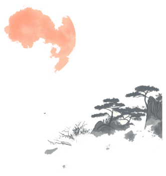 An artistic watercolor painting of mountains and a setting sun png
