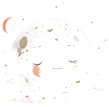 A sleepy moon with closed eyes and a crescent moon png