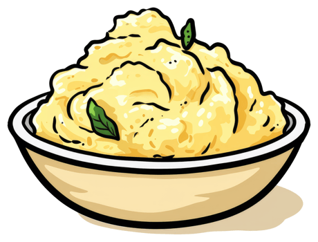 Delicious creamy mashed potatoes garnished with fresh green herbs in a bowl png