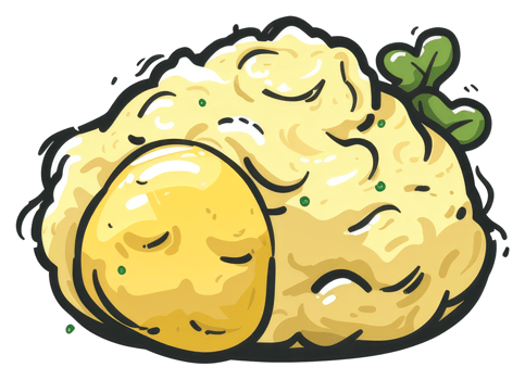 A Cartoon Illustration Of Mashed Potatoes and a Fried Egg png