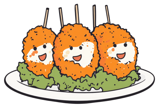 Cartoon illustration of fried food on a white plate smiling png