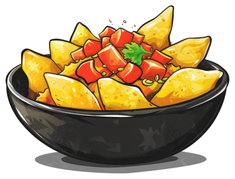 A bowl of crispy tortilla chips with delicious toppings served png