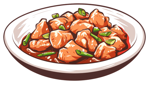 A delicious bowl of cooked meat with green vegetables png