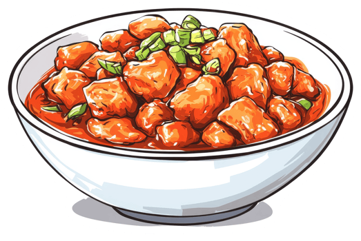 A bowl of delicious orange colored food with green garnish png