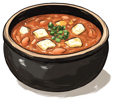 A richly colored bowl filled with stew and garnishing png