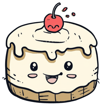 A smiling cartoon dessert featuring a cherry on top is shown png