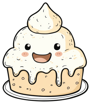 A cheerful cartoon cupcake with white frosting and a smile png