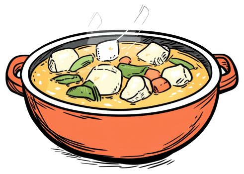 A hot steaming bowl of vegetable stew sitting elegantly png