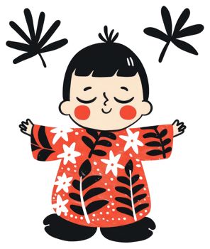 A cute child wearing patterned clothes is smiling with arms open png