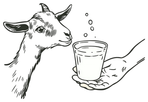 A goat observes a glass of milk held out by a hand png