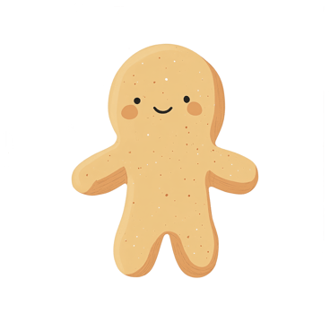 A smiling gingerbread person cookie illustration on a white background png