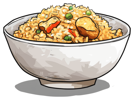 A Bowl Of Delicious Fried Rice With Vegetables and Meat png