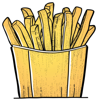 A stylized drawing featuring a container of fried potatoes png