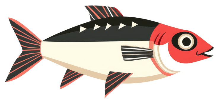 A stylized illustration showing a colorful fish swimming horizontally png