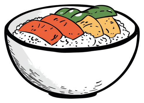 An illustration of rice topped with various colorful ingredients png