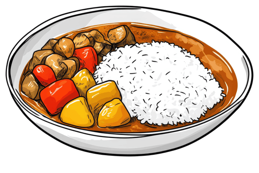 Colorful illustration depicting a bowl of food with several ingredients png