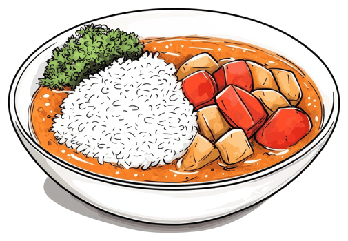 Delicious meal of rice vegetables and savory sauce served in a bowl png