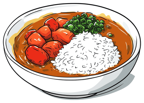 A bowl of rice and curry with red vegetable pieces png