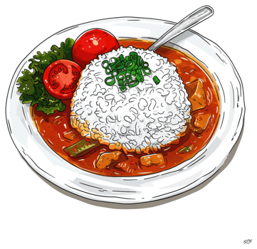An illustrated serving of rice stewed in a tomato based sauce png