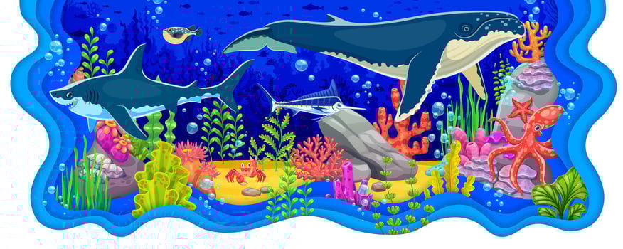 Underwater scene with sharks and fish vector