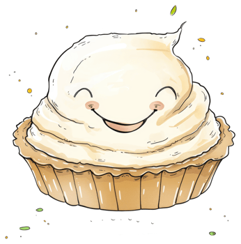 A smiling animated tart is depicted with frosting on top png