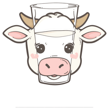A cartoon illustration of a cow with a glass of milk png