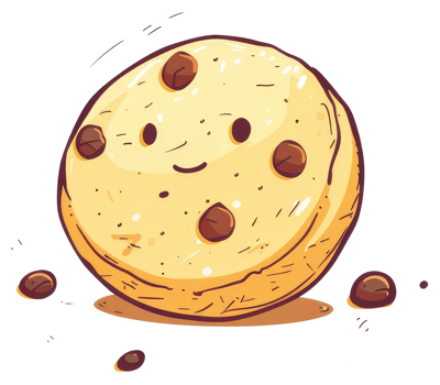 A smiling cartoon cookie with chocolate chips and a happy face png