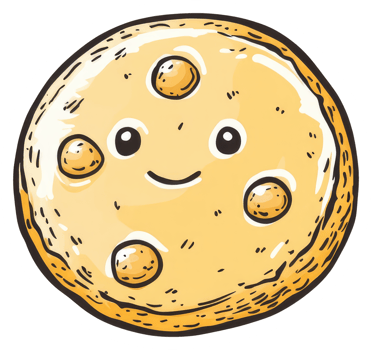 A cheerful round smiling cartoon character resembling a baked good png