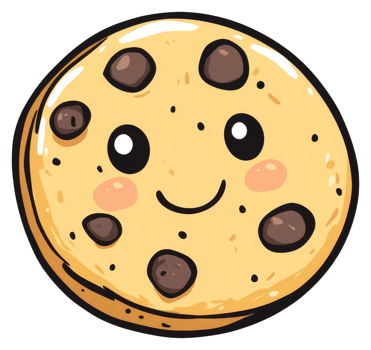 A smiling cartoon chocolate chip cookie with cute details png