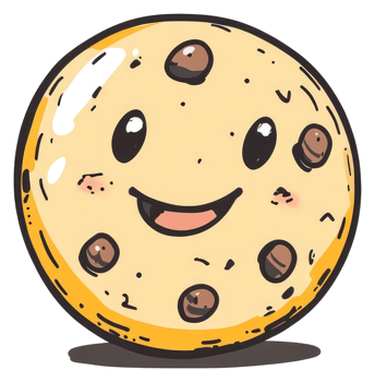 A cartoon illustration of a smiling chocolate chip cookie png