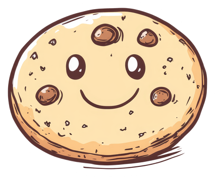 A smiling cartoon chocolate chip cookie on a white background png