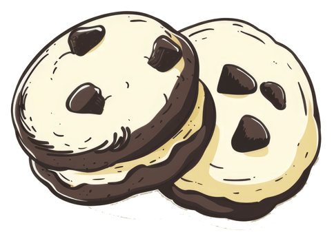 Two delicious chocolate chip cookies stacked on top of each other png