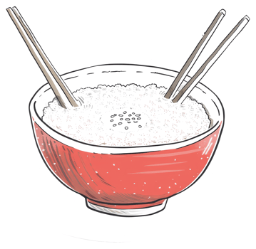 A bowl of cooked rice with chopsticks ready for eating png