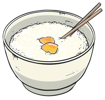 A bowl of rice with egg and wooden chopsticks inside png