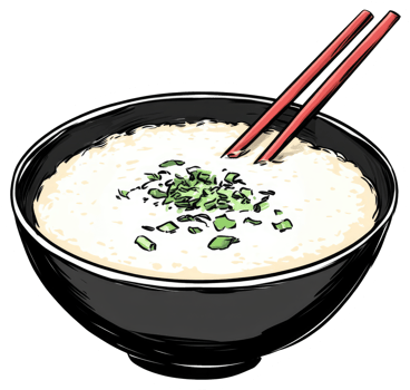 A Bowl of Rice Topped with Green and Red Chopsticks png