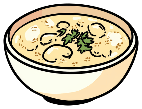 A delightful cartoon illustration of a bowl of creamy soup png