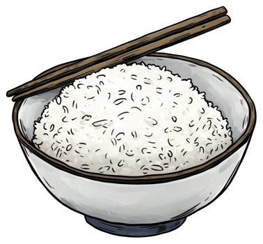 A full bowl of white cooked rice with chopsticks resting png
