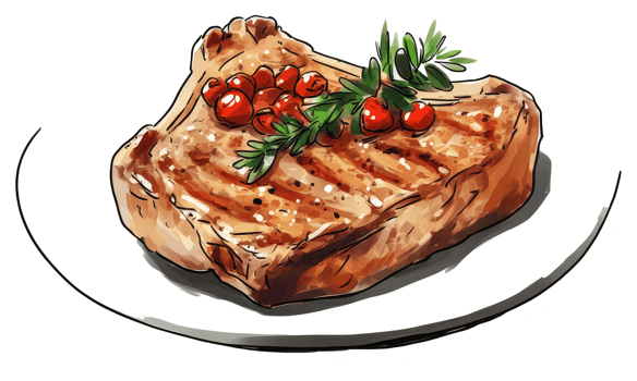 Deliciously Grilled Steak Decorated with Herbs and Red Berries on a Plate png