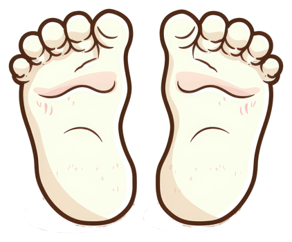 Two cartoon illustrations showing the soles of human feet png