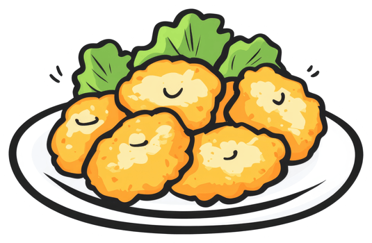 A Plate of Chicken Nuggets Decorated with Green Lettuce png