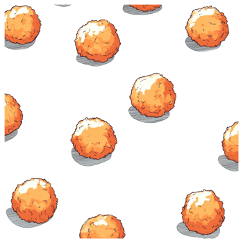 Several stylized fried food objects shown against a white background png